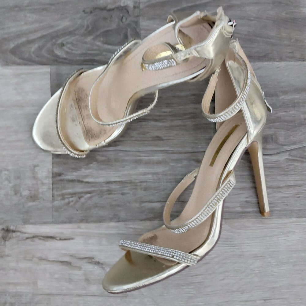Women’s Sandals Heeled With Back Zipper Gold Crystal Shoes
